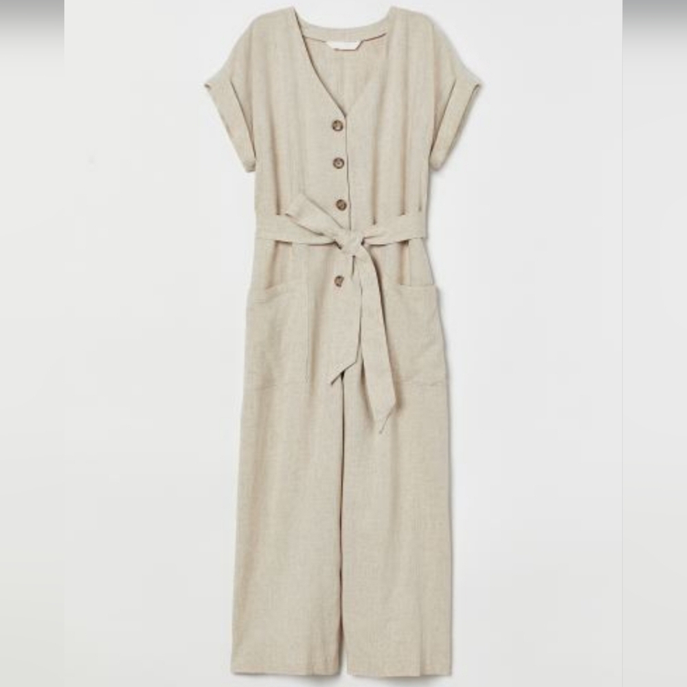 Missing Belt H&M Linen Blend Jumpsuit - Light Beige